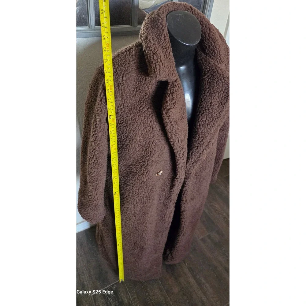EillyBazar Womens Brown Teddy Coat Faux Shearling Longline Maxi Jacket Small